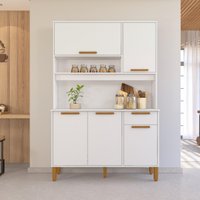 Armário De Cozinha Compacta Fidelitá Grécia 120cm 5 Portas 1 Gaveta Com Tampo e Fundo Branco