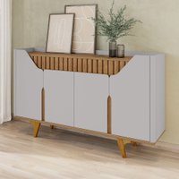 Balcão Buffet Emerald 4 Portas Ripado Off White/Cinamomo - Pnr Móveis