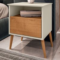 Mesa de Cabeceira Alfama 1 Gaveta Off White/Naturalle - Pnr Móveis Mesa de Cabeceira Alfama 1 Gaveta Off White/Naturalle - Pnr Móveis