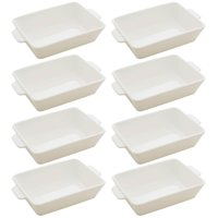 Kit 8 Travessas Refratários de Porcelana 23,5x15cm Assadeiras Brancas Buffet Restaurante