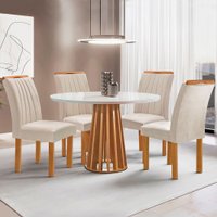 Mesa de Jantar 4 Lugares Savannah com Vidro Cinamomo/Off White/Suede Bege - Pnr Móveis