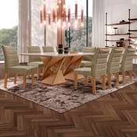 Mesa de Jantar 8 Lugares Lucerna com Vidro Cinamomo/Off White/Marrom Claro - Pnr Móveis