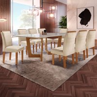 Mesa de Jantar 8 Lugares Sorrento com Vidro Cinamomo/Off White/Bege - Pnr Móveis