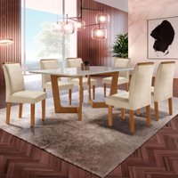 Mesa de Jantar 6 Lugares Sorrento com Vidro Cinamomo/Off White/Bege - Pnr Móveis