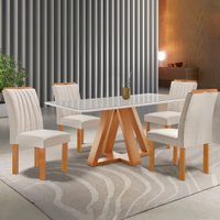 Mesa de Jantar 4 Lugares Tennessee com Vidro Cinamomo/Off White/Suede Bege - Pnr Móveis