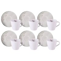 Jogo 6 Xícaras de Chá com Pires 200ml Porcelana Decorada Tramontina Floralis Mesa Posta