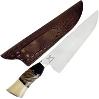 Faca Larga Picanheira 10' Inox Artesanal Churrasco Cabo Misto Trabalhado Madeira Osso Resina