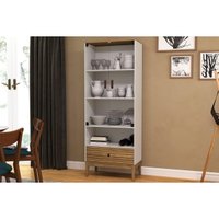 Cristaleira Sala Jantar MB 1057 c/ 2 Portas de Vidro e 1 Gaveta Mel/Off White - Movelbento