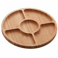 Petisqueira de Bambu 5 Divisórias 25cm Lyor Round Aperitivos Tábua Redonda Servir Petiscos