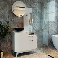 Conjunto Para Banheiro 80cm Com Espelho 2 Porta E 1 Gaveta Bn3680 Branco Tecnomobili