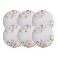 Jogo 6 Pratos Rasos Porcelana Decorada 28cm Tramontina Magnólia Mesa Posta Eventos