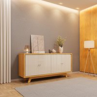 Buffet 4 Portas com Frisos Decorativos e Prateleiras DJ Móveis Soleil Cedro Off White