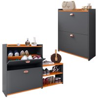 Kit Sapateira Milano Prateleira Organizadora Calçados Banquinho Hall Entrada Gaveta Basculante Cinza/Cinamomo - RPM