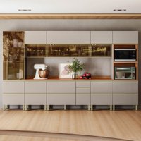 Cozinha Completa Proença 12 Portas 9 Gavetas com Vidro Dp3701rf Nogueira/Nude Prime Tx - Demóbile