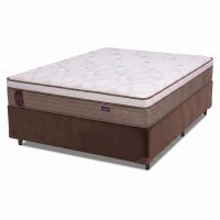 Cama Box Casal Colchão Molas Ensacadas Guarda Costas Alameda 138x188x68cm Suede Marrom/Branco