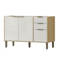 Balcão de Cozinha para Pia 120 Cm Estela 3 Portas 2 Gavetas Castanho/Off White - Pnr Móveis