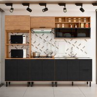 Cozinha Completa Sophie 9 Portas 3 Gavetas com Vidro 100% Mdf Freijo/Nero - Pnr Móveis