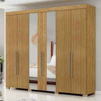 Guarda-Roupa Casal Dalila 6 Portas 2 Gavetas com Espelho Marrocos/Marrocos Ripado - Pnr Móveis