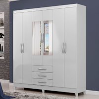 Guarda-Roupa Casal Noemi 6 Portas 3 Gavetas com Espelho Branco - Pnr Móveis