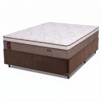 Cama Box Casal Queen Colchão Molas Ensacadas Guarda Costas Alameda 158x198x68cm Suede Marrom/Branco