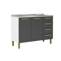 Balcão de Cozinha Modulado c/ Pia Bella c/ 2 Portas e 4 Gavetas 120cm Grafite - Bertolini