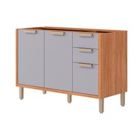 Gabinete p/ Pia Cozinha Balcão s/ Tampo Eloise c/ 2 Portas e 3 Gavetas 120cm Cinamomo/Platina - MGM