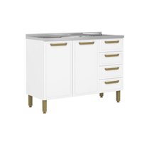Balcão de Cozinha c/ Pia Bella c/ 2 Portas e 4 Gavetas 120cm Branco - Bertolini