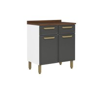Balcão de Cozinha Modulado c/ Tampo Bella c/ 2 Portas e 2 Gavetas 80cm Grafite - Bertolini