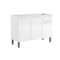 Gabinete p/ Pia Cozinha Balcão Evidence 7022 c/ 3 Portas e 1 Gaveta s/ Tampo 120cm Branco - Bertolini