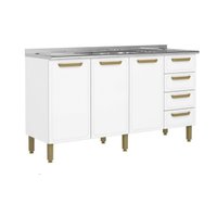 Balcão de Cozinha Modulado c/ Pia Bella c/ 3 Portas e 4 Gavetas 160cm Branco - Bertolini