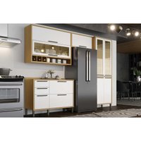 Kit Cozinha Modulada 4 Peças Syrah (2Aéreo+1Balcão+1Paneleiro) C4P05 Amendoa/Branco - Ronipa