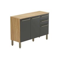Balcão de Cozinha Modulado c/ Tampo Carménère c/ 3 Portas e 2 Gavetas 120cm Amendoa/Grafite - Ronipa