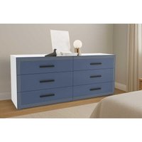 Cômoda Solteiro Valência c/ 6 Gavetas Freijo/Azul - Politorno