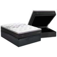 Cama Box Baú Casal: Colchão Molas Ensacadas Herval Partenon C1629 + Base CRC Suede Gray (138x188x33)