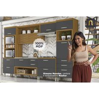Kit de Cozinha Completa 3 Peças Princesa (1Aéreo+1Balcão+1Paneleiro) C6P62 Freijo/Grafite - Nesher