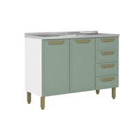 Gabinete de Cozinha Modulado c/ Pia Bella c/ 2 Portas e 4 Gavetas 120cm Verde - Bertolini