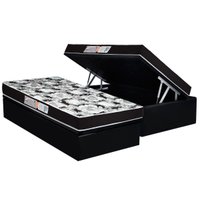 Conjunto Box Baú Solteiro: Colchão Molas Luckspuma D33 Supreme Pró Saúde Black + Base CRC Suede Black (88x188)