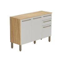 Balcão de Cozinha Modulado c/ Tampo Carménère c/ 3 Portas e 2 Gavetas 120cm Amendoa/Off White - Ronipa