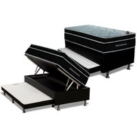 Cama Box Baú c/ Auxiliar Solteiro: Colchão Molas Ortobom Ensacadas Elegant + Base CRC Courano Black (88x188)