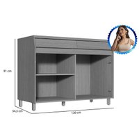 Gabinete de Cozinha Modulado Balcão c/ Tampo Simone Mendes c/ 2 Portas e 2 Gavetas 120cm Carvalho/Cinza - Nesher