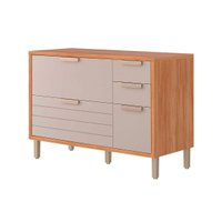 Gabinete p/ Pia Cozinha Balcão c/ Tampo Eloise c/ 4 Gavetas e 1 Porta Basculante Riscada 120 cm Cinamomo/Off White - MGM