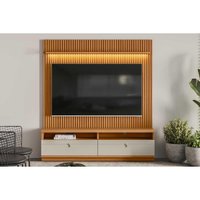 Rack Bancada c/ Painel p/ TV até 75 Pol Ouro Preto 2 Gavetas 198x180cm Nature/Off White - Linea Brasil