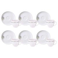 Jogo 6 Xícaras de Café com Pires Porcelana 100ml Tramontina Lilla Branca Decorada