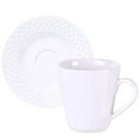 Conjunto Xícara e Pires Café 70ml Porcelana Decorada Tramontina Ingrid Branca