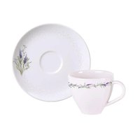 Conjunto Xícara de Café e Pires 100ml Porcelana Tramontina Lilla Branca Decorada