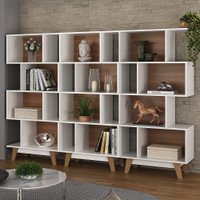 Estante para Livros 12 Nichos Branco/Nogal Cj-008 - Hecol Móveis