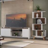 Sala de Estar Completa 2 Portas Branco/Nogal Cj-041 - Hecol Móveis