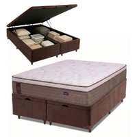 Cama Box Baú Casal Queen Colchão Molas Ensacadas Guarda Costas Alameda Probel 158x198x71cm Suede