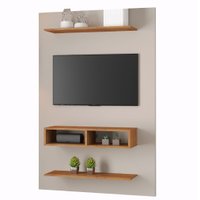 Painel Para TV Até 50 Polegadas com Prateleira e Nicho 1,15m Berlin Viero - Off White / Madeirado