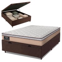 Cama Box Baú Casal Gazin Colchão Molas Ensacadas 138x188x65cm Maximus Bege/Marrom